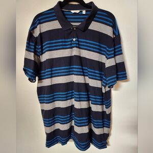 Calvin Klein Men's Polo Shirt - Navy, Blue and Gray Stripes XXL
